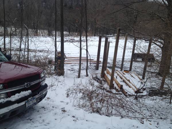 Frame posts for 16' by 12' sugar shack